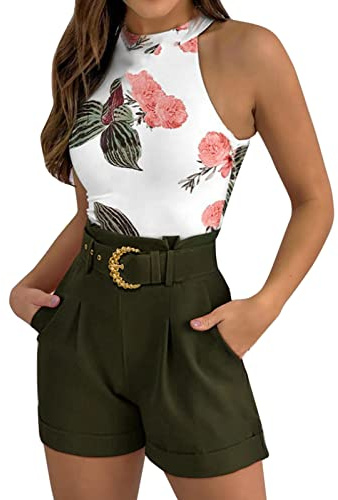 Tuta Donna Completo Corti Pantaloncini Set 2 Pezzi Corto Casual Completi Canotta Estivo Elegante Stampa Moda Outfit Estiva Streetwear Sportivi Maglietta E Pantaloncini Coste Sport