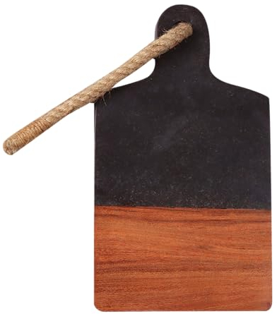 Grande planche à découper et charcuterie en marbre noir et bois