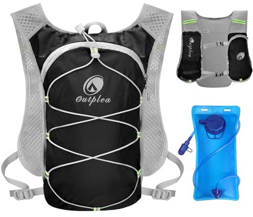 Outplea Sac à Dos Hydratation Marathoner avec Poche à Eau 2 L, Gilet Hydratation Running Ultraléger, Sac Eau Running de Camping Randonnée Trail Sport, Noir