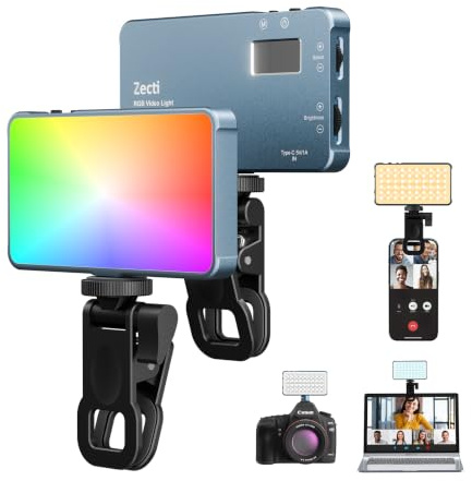 Selfie Camera Phone Light with Metal Hotshoe & Clip, 96+ Portable Phone Selfie Light, 2500K-8000K 360° Full Color 21 Effects RGB Video Light for iPhone, Laptops, Video Conference, Photography, TikTok