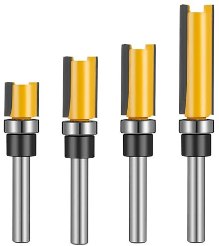 4pcs Bündigfräser mit 8mm Schaft, Carbide Pattern Router Bits Set, Professional Zubehör, Holz Fräser Router Bit Oberfräser, Fräskopf für Holz Fräser Router Bit Oberfräser