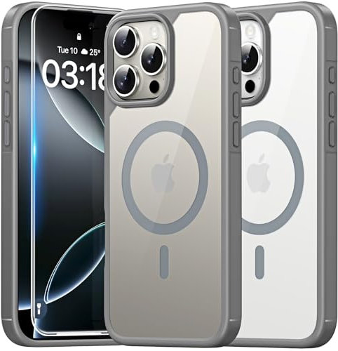 TAURI Magnetic for iPhone 16 Pro Case, and HD Screen Protector, [Not-Yellowing] [Compatible with MagSafe] Shockproof Phone Case for iPhone 16 Pro 6.3 Inch - Gray