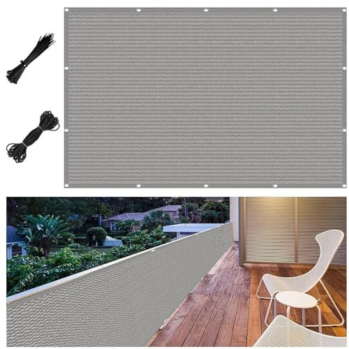 Balkonumspannungen Sichtschutz 55 x 75 cm Schützt Privatsphäre, Schnelltrocknend, Reißfest, Atmungsaktiv mit Kabelbinder Garten Sichtschutz Balkon Zaun, für Balkon, Hellgrau