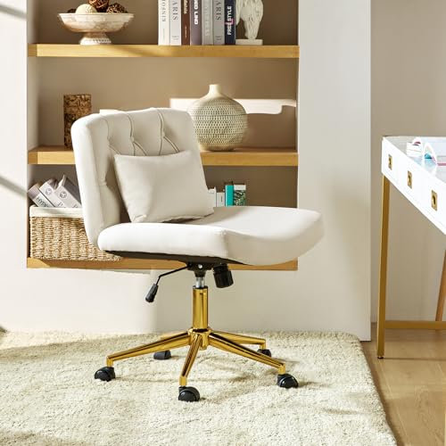 HULALA HOME Vanity Chair with wheels Criss Cross Legged Armless Adjustable Height Velvet Swivel Chair for Home Office Bedroom