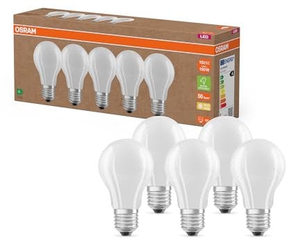 Osram Hocheffiziente LED Lampen mit Energieeffizienz Klasse A, Vorteilspack mit 5 Leuchtmittel, ersetzt herkömmliche 100W Glühbirnen, warmweiß(2700K), E27, mattes Glas, White