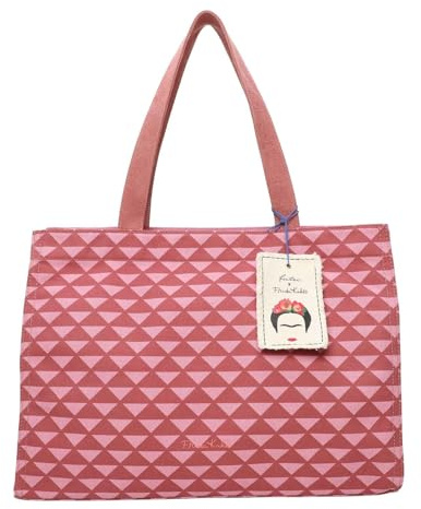 Fritzi x Frida Kahlo Easy 01 Canvas Limited Shopper Schultertasche mit Reißverschluss für Alltag und Shopping 34 x 46,5 x 23 cm – Beige, Blau, Hellblau, Rot, Lila, Taupe, Grün, Koralle