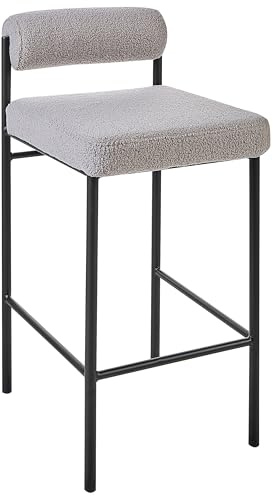 Beliani Barstuhl 2er Set Bouclé grau niedrige Lehne Metallgestell Fußstütze Retro Amaya