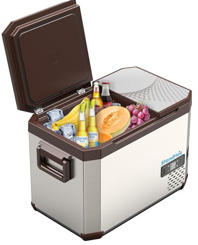 StandHeiz Frigorifero portatile 24L soluzione ideale per camper e auto, campeggio, con congelatore fino a -20°C, alimentato a 12V, 24V e 230V, silenzioso e a risparmio energetico.