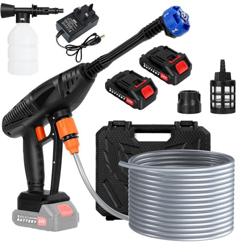 Udnzpfuy Cordless Pressure Washer,Battery Powered Pressure Washe, with 2 Rechargeable 1.5Ah Battery,Cordless Pressure Washer with 6-in-1 Adjustable Nozzles, 24V Portable Car Power Washer