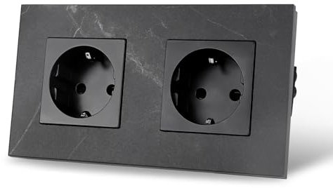 CNBINGO Schuko Steckdose unterputz, Doppelsteckdose Schwarz, 16Amp EU-Standard Wandsteckdose mit Marmorrahmen
