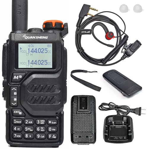 HYS Quansheng UV-K5 5W VHF UHF Walkie Talkie, Cargador Baterías Recargables Radio, Radio de Dos vías de Doble Banda (Auricular Ligero, Auricular)