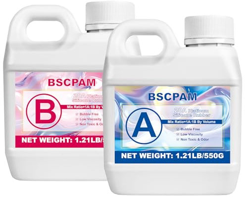 BSCPAM 20A Silicone per Stampi,1000ml Traslucido Silicone Liquido Mescolamento 1:1 Rapida Cura Gomma Siliconica per Stampi,DIY Sapone Artigianale,Candele
