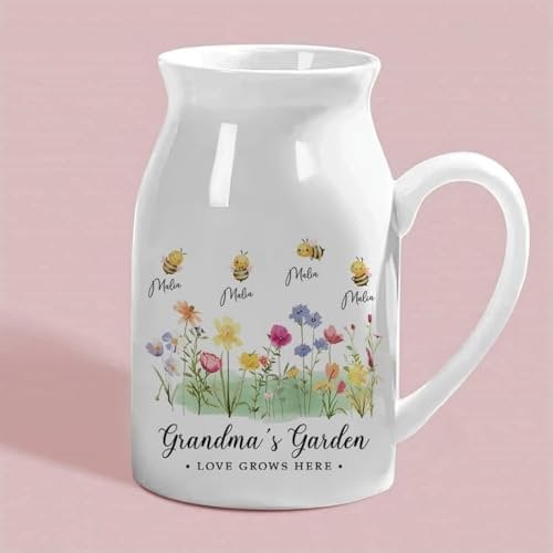 Custom Mum Ceramic Vase,Personalised Vase Grandma Nanny Auntie Ceramic Flower Jug Mother's Day Birthday Gift