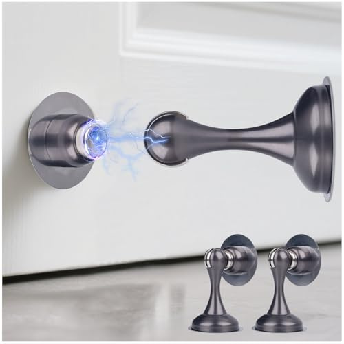 2 Stück Türstopper Magnetisch aus Edelstahl, Grau Door Stopper mit Selbstklebend, Verdeckte Schraubenmontage, Türhalter Magnetisch für Tür Offen Halten, Wand und Bodenmontage