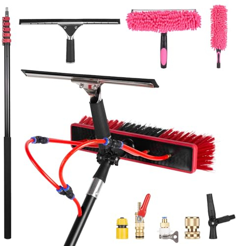 30ft/9.2m Water Fed Pole Kit, Solar Panel Cleaning & Squeegee Kit, Aluminum Extendable Pole, 22in Wide Brush, Bendable Dusting Brush, Outdoor Window Washing Equipment Tool