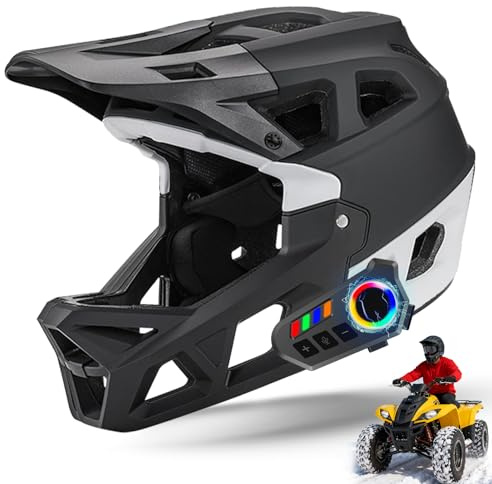 Mountainbike Fahrradhelm Radhelm für Den Vollen Gesichtsschut, Atmungsaktive Helm, Fullface Helm für Damen und Herren (Weiß,M)