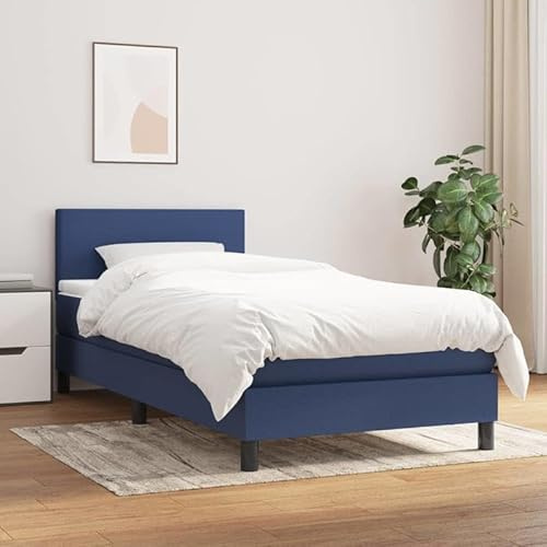 NuvlaGu Boxspringbett mit Matratze 100x200 cm - Stoffbezug (100% Polyester) - Modernes Kopfbrett für Schlafzimmer - Komfort & Stil in Blau