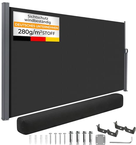 HOMEDEMO Alu-Seitenmarkise ausziehbar, 200x300+20 cm Anthrazit, Sichtschutz Sonnenschutz Markise, Windschutz Wasserdicht Seitenzugmarkise, Seitenrollo für Balkon, Terrasse, Garten