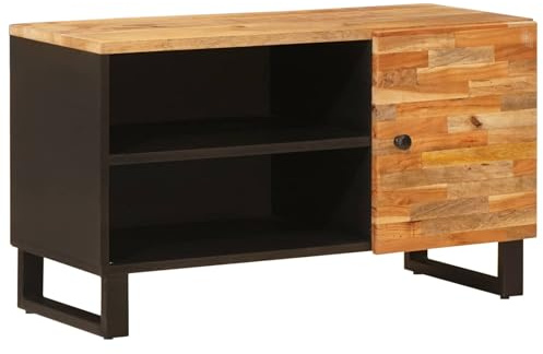 Generico Mueble TV madera mango macizo marrón 80 x 33 x 46 cm con estantes y antina, TV stand rectangular para salón
