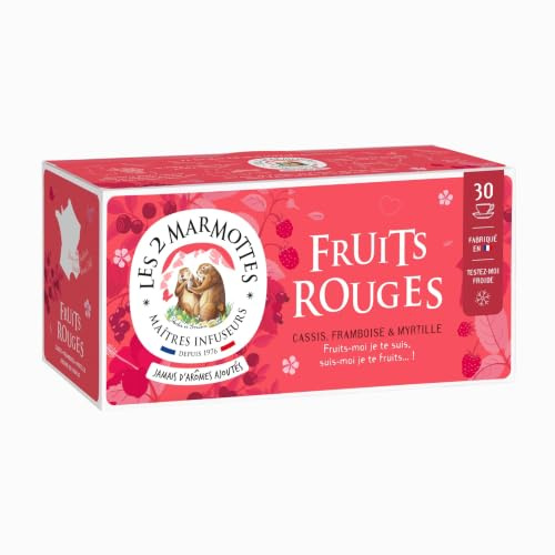 Les 2 Marmottes - Infusion Fruits Rouges - 30 sachets | Fruitée et gourmande, Tisane Rafraichissante, À consommer chaud ou froid, Made In France, Sans arômes ajoutés, 51g