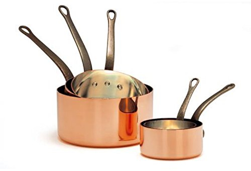 Baumalu Casserole en cuivre étamé Ø 14 cm - Paroi épaisse - Lisse avec manche en fonte - 1 litre - Revêtement étain - Convient pour plaque de cuisson - Capacité de charge maximale : 0,9 kg