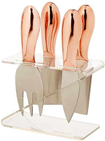 Brandani 54563 Z blocco portacoltelli in acrilico con 4 rose Gold S/coltelli da formaggio in acciaio INOX, multicolore