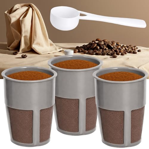 Podoy K400 Wiederverwendbarer Kaffeefilter innen, kompatibel mit Keurigg My K Cup 2.0 K250 K300/350/375 /450/475 Grau Universal Wiederverwendbarer Filter mit Kaffeelöffel