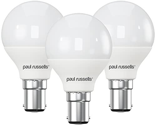 paul russells LED Light Small Bayonet Cap B15, 60w Equivalent, 6.5W 806 Lumens LED Bulbs, 6500K Bright Daylight, Mini Globe Frosted G45 SBC Golf Ball Energy Saving (Not Dimmable) Lightbulbs, 3 Pack