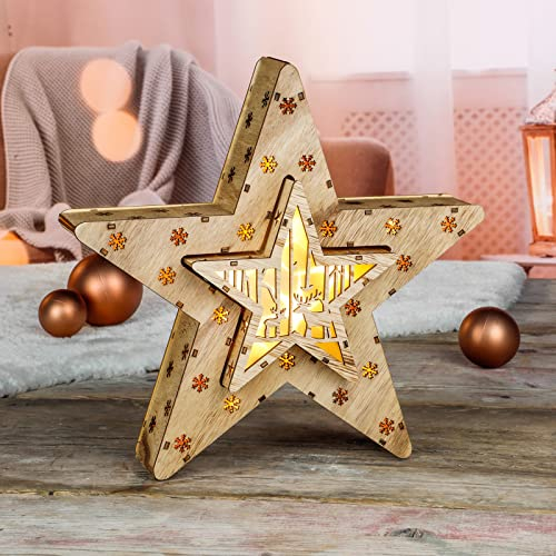 Haushalt International LED Holstern-Set mit 16 warmweißen LEDs: 2 x Weihnachtsstern Beleuchtung Fensterbeleuchtung schöner Holzstern