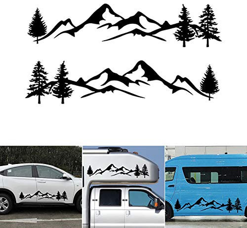 Delleu 2PCS Car Automatic Decal Sticker Car Side Door Sticker Car Sticker Mountain Decal Tree Forest Vinyl Graphic Kit for Camper Rv Trailer
