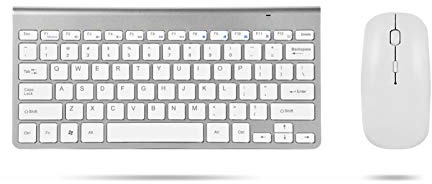 Ensemble Clavier et Souris sans Fil, ki avier et Souris sans Fil 2,4 GHz étanche et Mince pour Tablette d'ordinateur Portable(Argent)