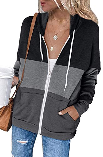 Maavoki Damen Zip Up Hoody Leichte Oberteile Yoga Jacken Kordelzug Hoodie mit Taschen