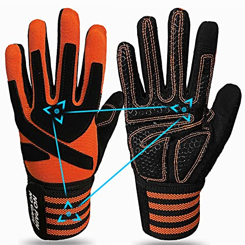 FINGER TEN Fitness Handschuhe Handgelenkschutz Trainingshandschuhe Herren Kraftsport Fitnesshandschuhe Halb Vollfinger Sporthandschuhe, Gewichtheben Bodybuilding Gym Training (Vollfinger Orange, M)