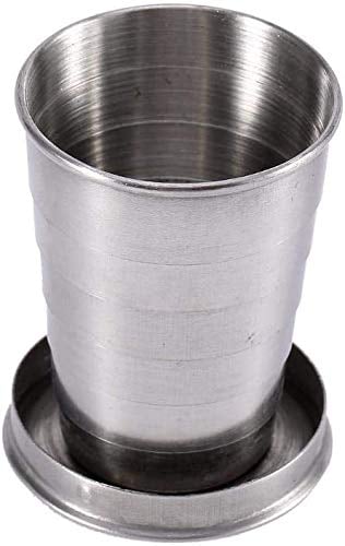Taza Plegable de Acero Inoxidable 150ML/250ML, Taza De Metal Superior Bebida Apilable Viaje Al Aire Libre Taza Plegable Telescópica Camping Senderismo Botella Plegable Taza Contenedores (150ML)