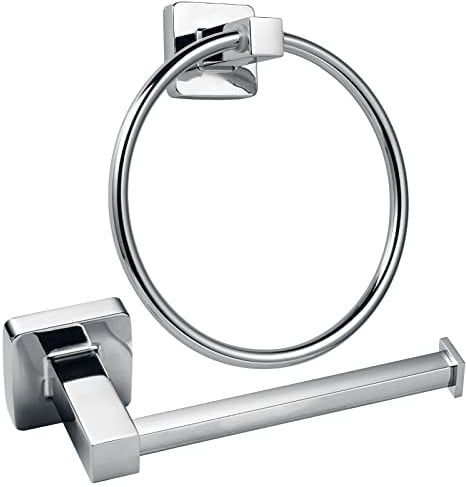 YUET Ensemble 2 Pièces Porte Rouleau Papier Toilette Argent Poli, Acier Inoxydable SUS 304, Anneau Porte Serviettes, Support Papier Toilette Derouleur Mural pour Salle de Bain WC