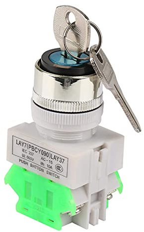 Interruptor de Bloqueo de Llave de Seguridad de 3 Posiciones LAY37-20Y / 31 220V 5A Selector Giratorio de 22mm Agujero Montaje con 2 Llaves