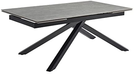 Meubletmoi Arizona 05 Esstisch, ausziehbar, 160/240 cm, Keramik, Grau marmoriert, matt und verdrehte Füße aus Metall, Schwarz