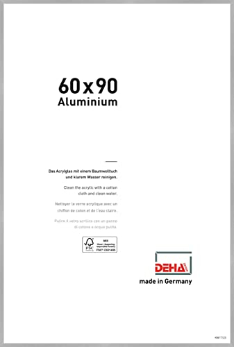 DEHA Design Bilderrahmen, 60 x 90 cm, Aluminium, Silber matt, Posterrahmen zum Aufhängen im Hoch- & Querformat, bruchsicheres Kunstglas, Tribeca