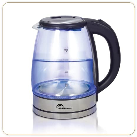 LITTLE BALANCE 8520 Little Verre 2000, Bouilloire électrique, Sans fil, Verre avec Eclairage LED, 1,7 L, Filtre anti-calcaire, Transparent