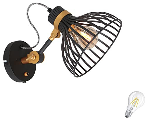 Lichthandel Hoch LED Retro Wandleuchte mit Kabel modern Lampe Bett Leseleuchte Vintage Leselicht, inkl. 7 Watt Filament E27 Vintage Led ! (Korbleuchte m. Kabel)