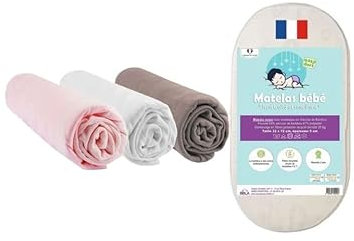 Easy Dort Matelas 32x72 cm couffin bébé Ovale + 3 Draps Housse en Bambou pour Berceau, Nacelle, Landau ou Lit bébé, Très Confortable, Double Face, Fabrication France & UE, Oeko tex® |