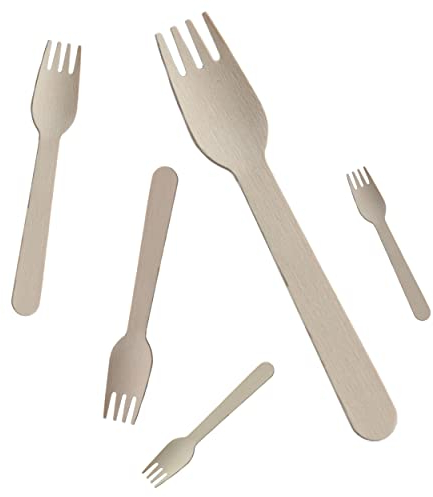 Commerline Tenedores Desechables de Madera | 2000 Unidades | Cubiertos Desechables | Tenedores de Madera | Apto para Picnic, Fiesta, Eventos y Catering | Respetuoso con el Medio Ambiente