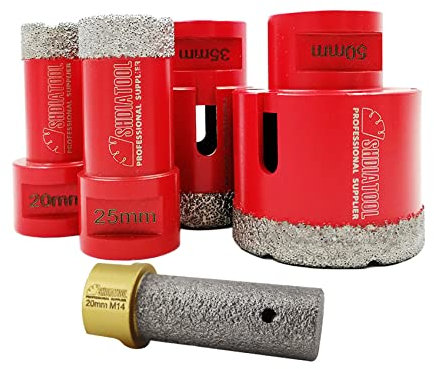 SHDIATOOL Diamond Drilling Core Bits 20mm 25mm 35mm 50mm with 20mm Finger Bits M14 Diamond Hole Saw for Drilling and Milling Porcelain Tile Ceramic Concrete Stone