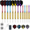 BELLE VOUS 12er Pack Profi Dartpfeile Steeldart - Dartpfeile 18 g Dartpfeile Metallspitze & Bunte Aluminium-Dart Schäfte, Flights & Protektoren - Dart Zubehör Werkzeugsatz mit Anspitzer - 4 Farben
