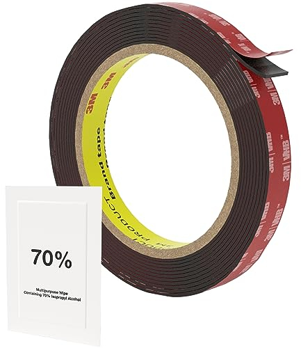 3M VHB 5952 Double Sided Mounting Tape (25mm x 3m) - Industrial Strength Waterproof Foam Adhesive - Bonds Metal, Glass, Plastic - Replaces Screws & Rivets - Gray with IPA Wipe