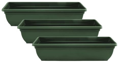 Muddy Hands Pack of 3 – 60cm Green Trough Planters | Long Plastic Window Box Plant Pots | Outdoor Garden, Balcony & Herb Flower Containers
