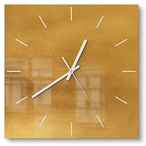 DEQORI Glasuhr | 30x30 cm | Motiv Gebürstetes Goldblech | ausgefallene leise Design Uhr aus Glas | Wanduhr für Wohnzimmer & Küche | Moderne Hingucker Uhr für die Wand