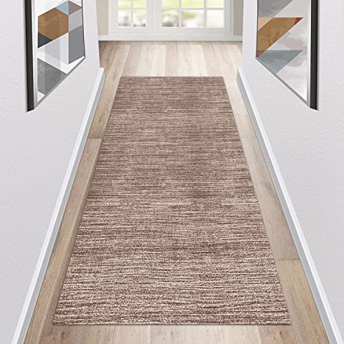 Siunwdiy Teppich Läufer Flur Küche rutschfest Waschbar Braun Küchenläufer Lang Modern Korridor -Teppichläufer Küchenteppich Meterware Anpassbar,Braun,90x400cm