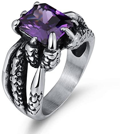 Banemi Eternity Ring Zirkonia, Ring Edelstahl Herren Dragon Claw Ring mit Lila Zirkonia Vatertagsgeschenk Ringe Größe 60 (19.1)