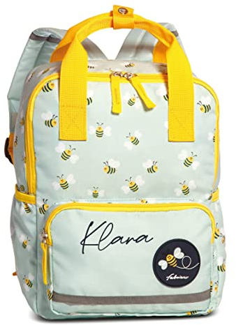 minimutz Kindergartenrucksack mit Name | Personalisierter Rucksack Kinder Biene 3-6 Jahre | Kinderrucksack Jungen Mädchen Freizeitrucksack